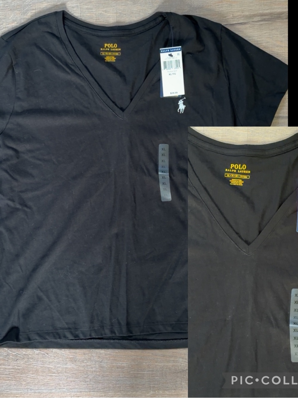 Ralph Lauren Black V-Neck Short Sleeve Tee with White Pony Logo